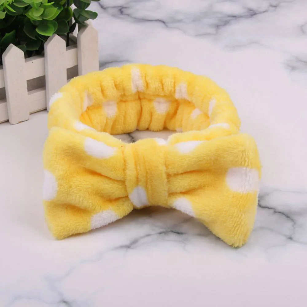 Dots Yellow Новая буква OMG коралловый флис мягкий бантик ободок мыть лицо ободок Девушки Женщины держатель тюрбан повязки для волос аксессуары для волос - Цвет: Dots Yellow