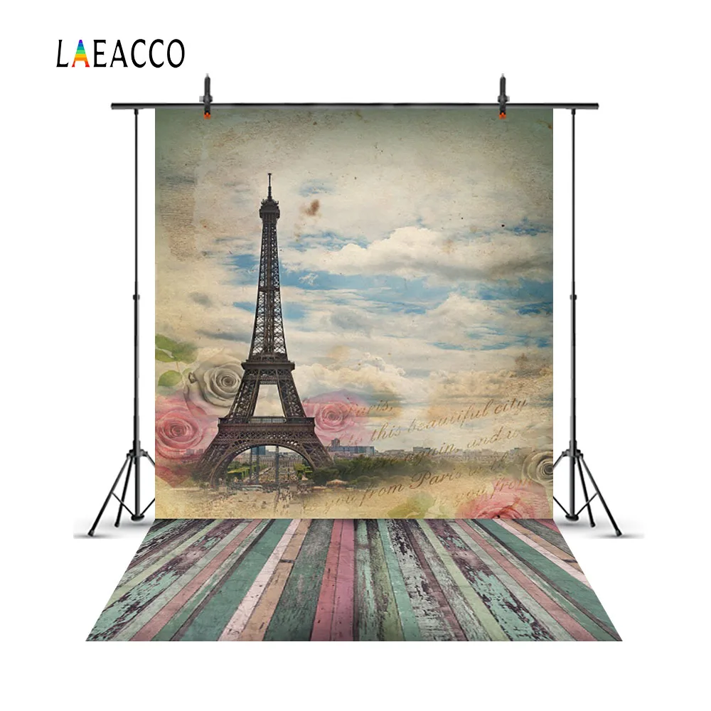 Фотофон Laeacco с изображением Эйфелевой башни Парижа цветов деревянного пола