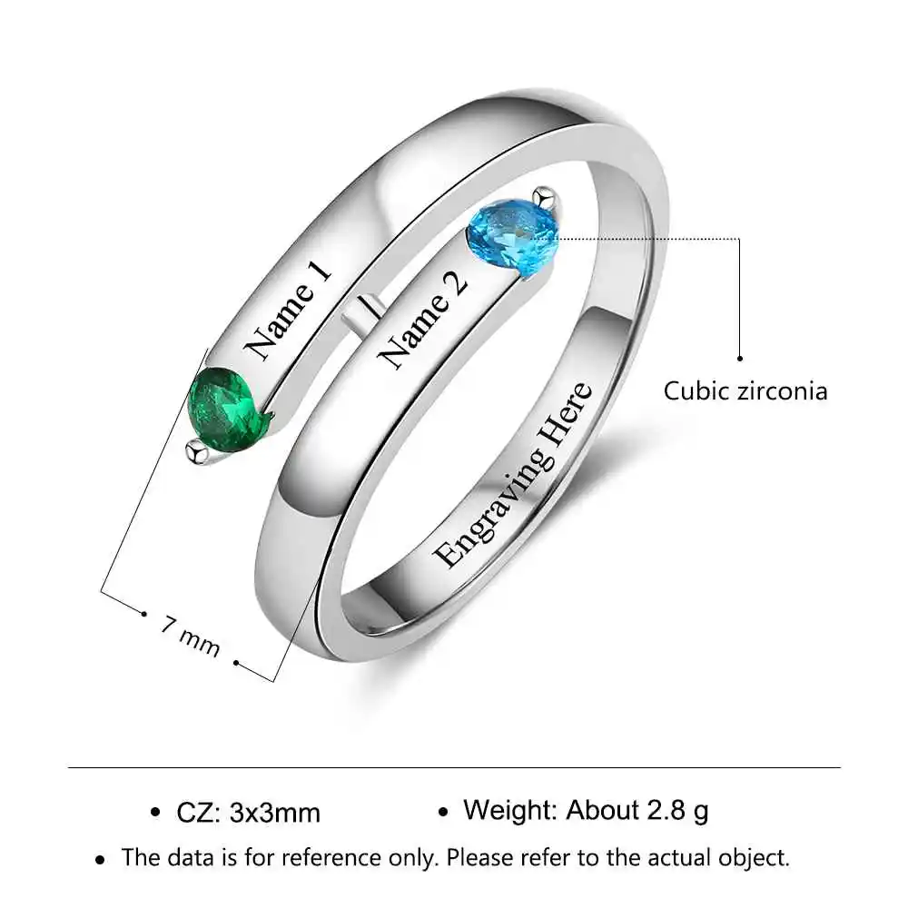 

Promise 925 Sterling Silver Ring DIY Round Birthstone Engraved Name Prevent Allergy Anniversary Rings For Women (Lam Hub Fong)