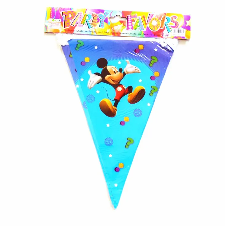 banner 10pcs ChristmasMickey С Днем Рождения Детские вечерние украшения детский душ бумажная тарелка чашка флаг вечерние принадлежности Набор посуды детский душ - Цвет: banner 10pcs