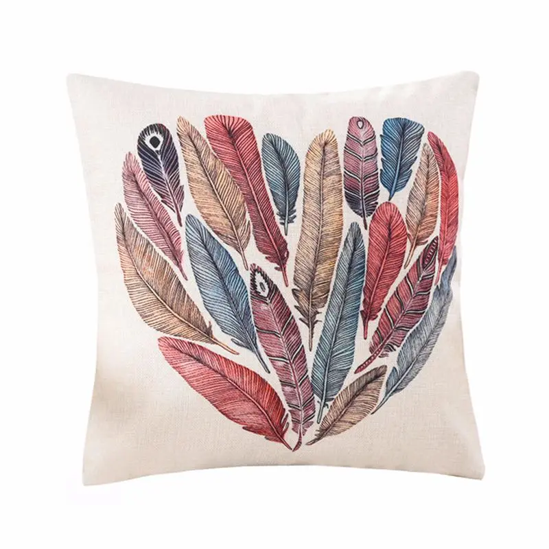 Красочные перья в форме сердца узоры художественная льняная хлопковая Подушка