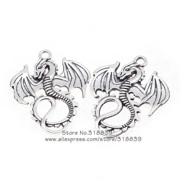 Antique silver Амулеты С Животными и Драконами, Четыре Вида Расцветки, Винтажные Амулеты С Летающими Крылатыми Драконами Из Сплава Цинка, Ювелирные Амулеты Талисманы С Животными, 20шт/лот, 27*35мм 6486 - Окраска металла: Antique silver