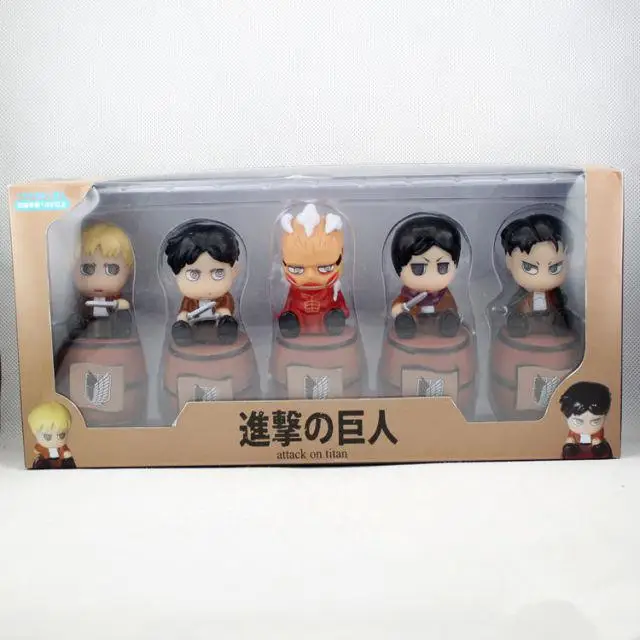 5 шт./компл. Милая атака на Титанов Shingeki No Kyojin Levi Eren Mikasa Копилка Статуэтка аниме из поливинилхлорида фигурка Brinquedos детские игрушки - Цвет: Inclu box