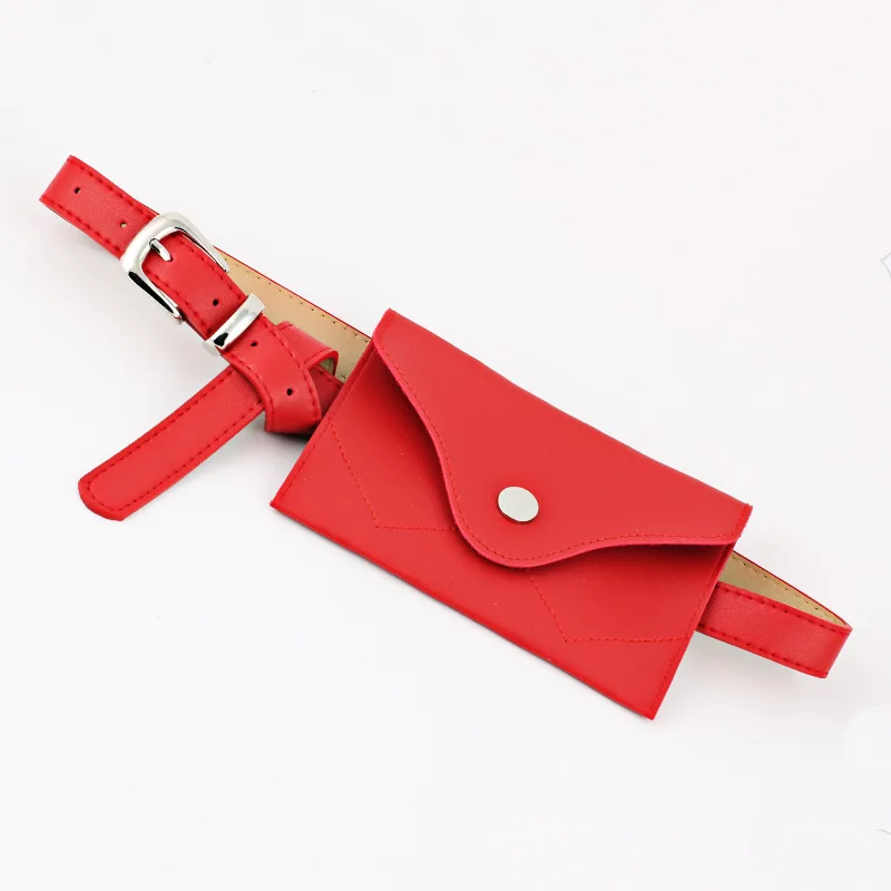 Fashion Women Fanny Pack Simple Vintage Mini Adjustable Phone Purse Key card Envelope bag high quality PU Leather Waist Bag - Цвет: Red Silver buckle