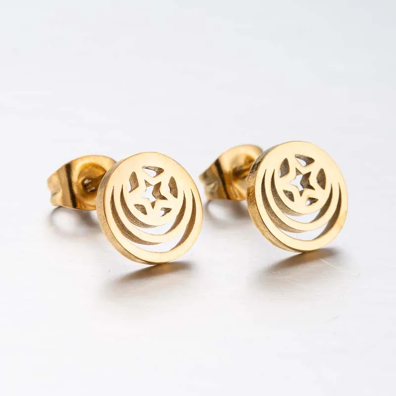 Yiustar New Simple Hollow Small Star Geometric Round Circle Stud Earrings for Women Ear Attractive Charming Jewelry Keepsake | Украшения и