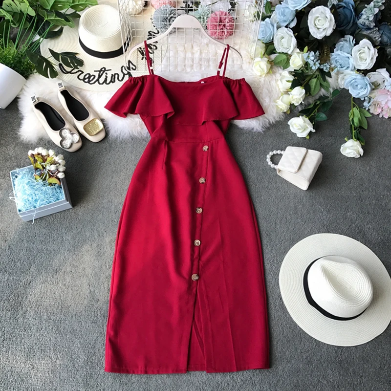 Женское облегающее платье с рюшами и открытыми плечами до колена|Женские платья| |