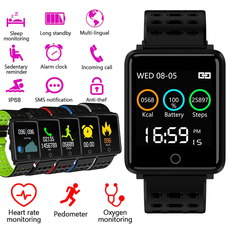 

Умные часы MNWT F3, IP68, водонепроницаемые, Bluetooth, шагомер, пульсометр, цветной дисплей, умные часы для Android, IOS