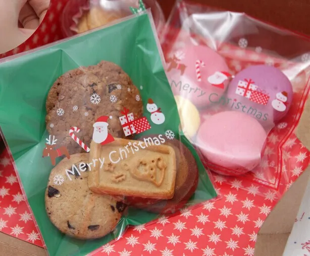 300 шт./лот 2 дизайн для выбора Ясно Рождество Целлофан Cookie Мешок Упаковки