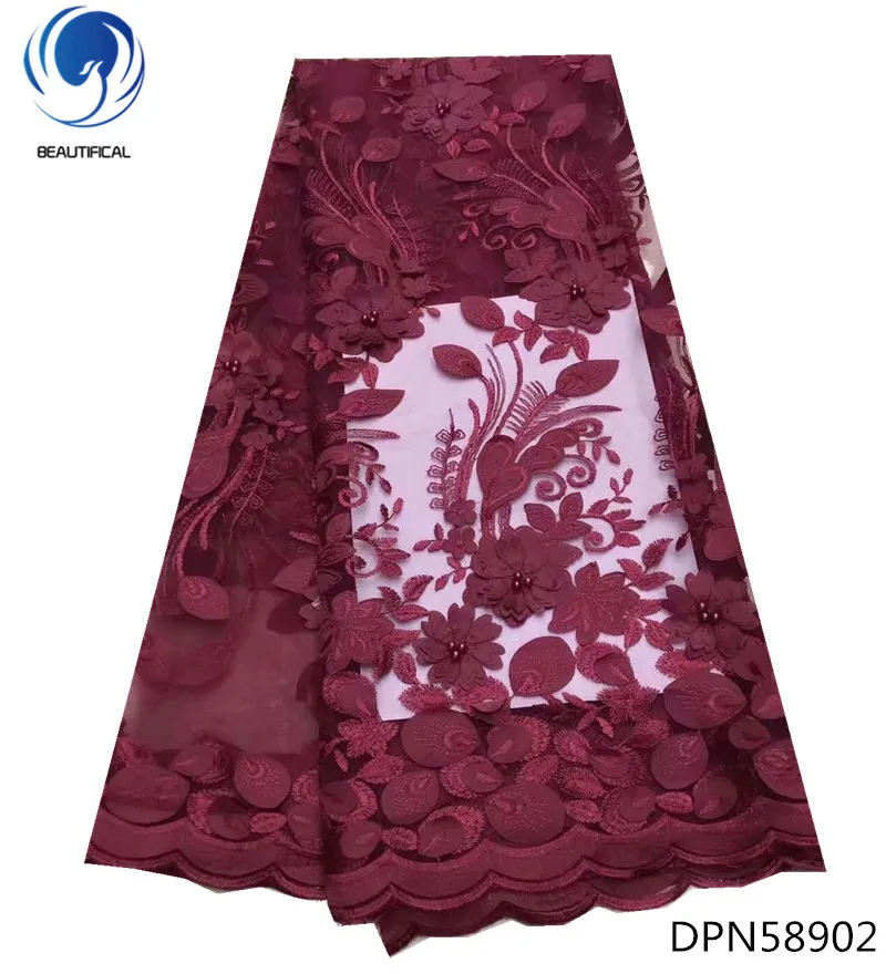 Красивая Белая африканская кружевная ткань модная 3d аппликация тюль с бисером