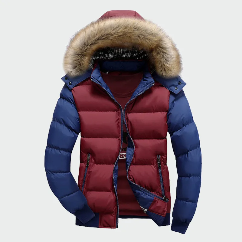 Red Blue Зимние мужские толстые пальто, теплые мужские куртки с подкладкой, повседневные теплые парки с капюшоном, новые мужские пальто, Мужская брендовая одежда, M-4XL ML061 - Цвет: Red Blue
