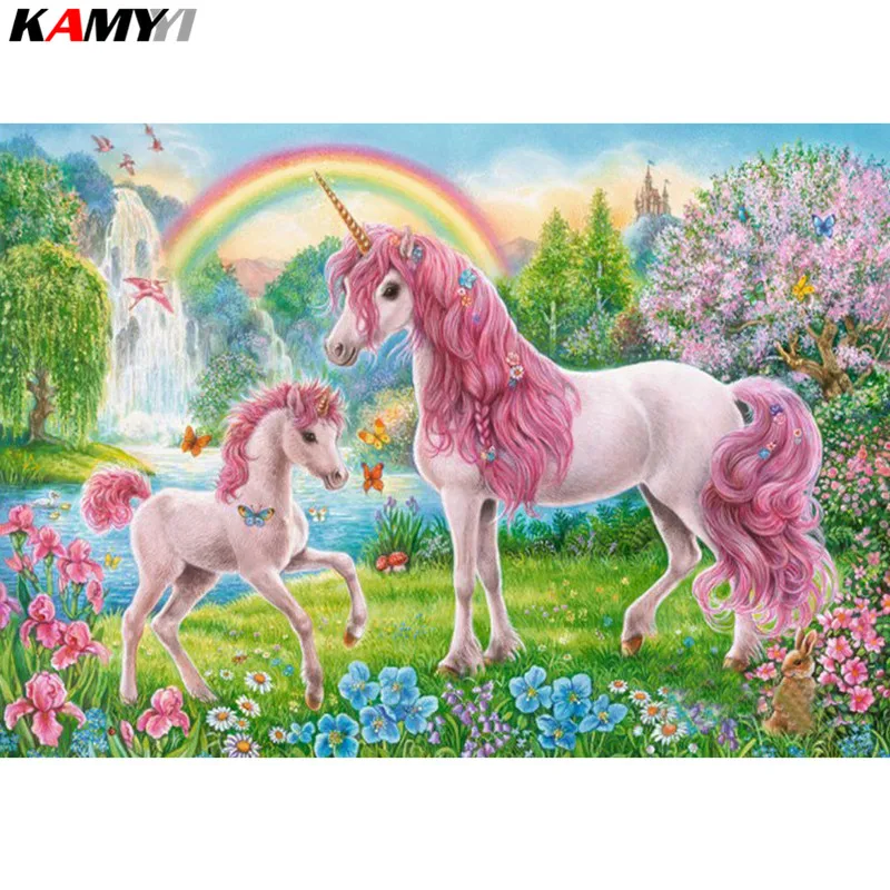 

KAMY YI Full Square/Round Drill 5D DIY Diamond Painting "Colored unicorn" Embroidery Cross Stitch Mosaic Home Decor Gift HYY