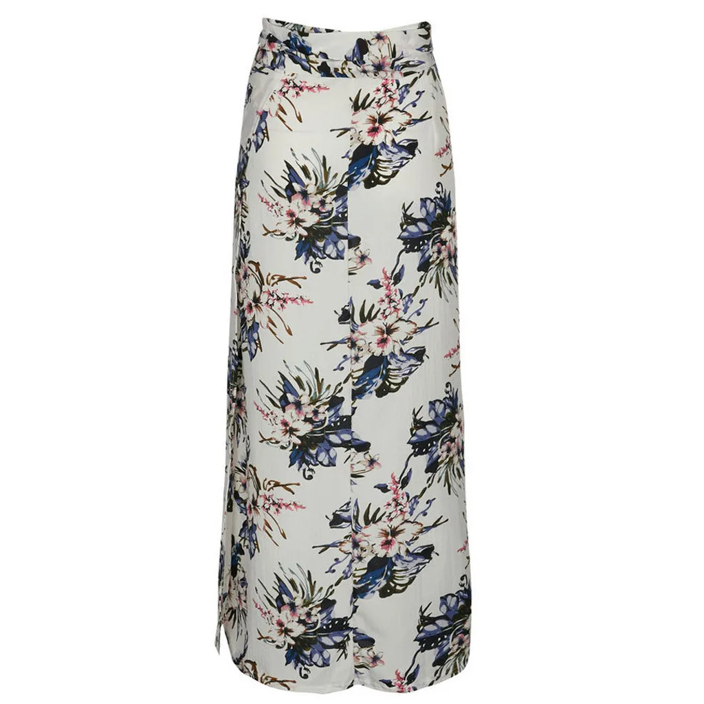 Женская летняя сексуальная юбка с разрезом и цветочным принтом элегантная