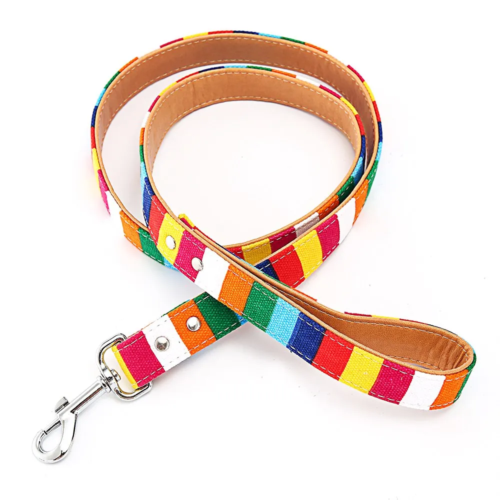 Colorful-leash Поводок для собак, Цветной полосатый поводок для собак, ошейник для собак, Щенячий канат, шлейка для чихуахуа, поводок для кошек, аксессуары для домашних животных LX0002 - Цвет: Colorful-leash