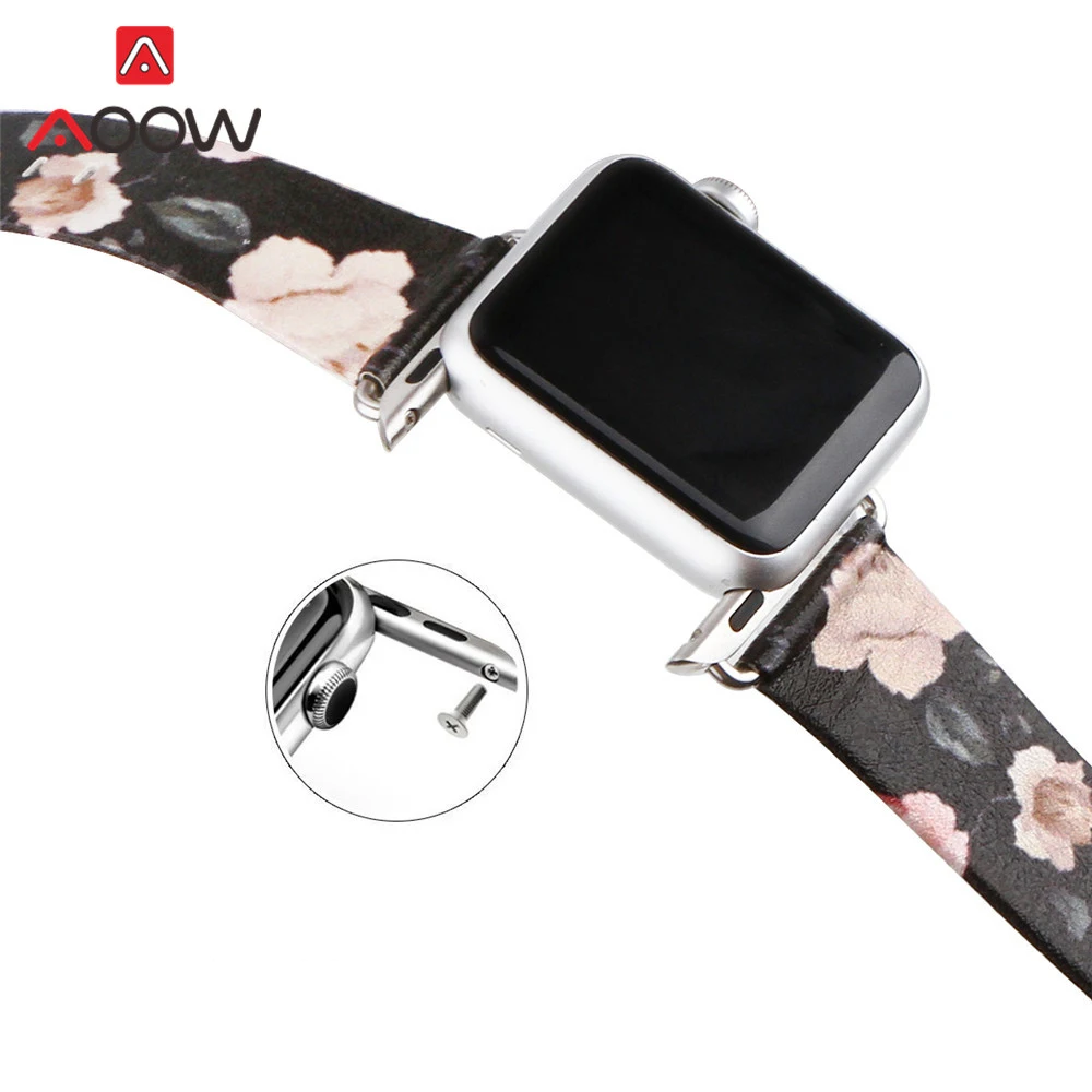 Кожаный ремешок для часов с цветочным принтом для Apple Watch 38 мм 42 мм 44 сменный Браслет в стиле ретро с белой розой для iwatch 12 3 4