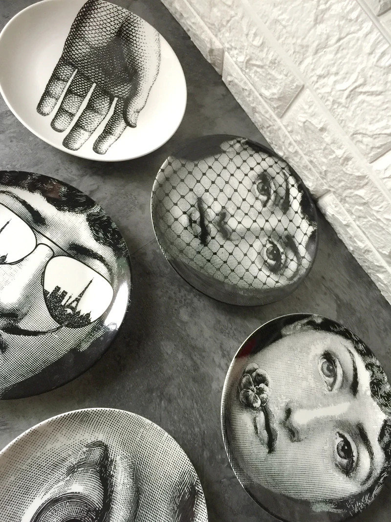 8 дюймов Милан rosenthal Piero fornasetti тарелки чистого черного цвета и белой иллюстрации Топ Мода висят блюда по производству образцов/дома/отеля настенный Декор