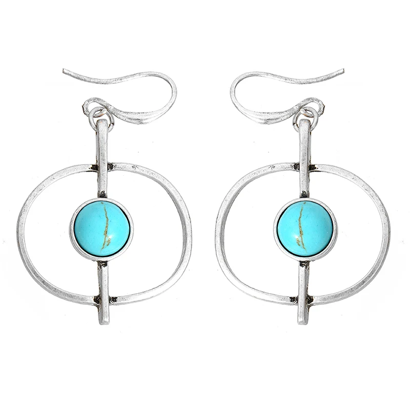 Женская обувь в богемном стиле с голубым камнем длинные Винтажные серьги