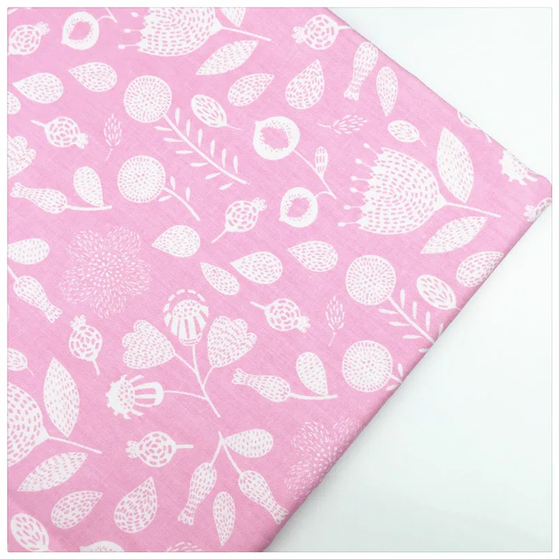 Syunss розовая задняя сторона белый цветочный принт хлопчатобумажная ткань сделай