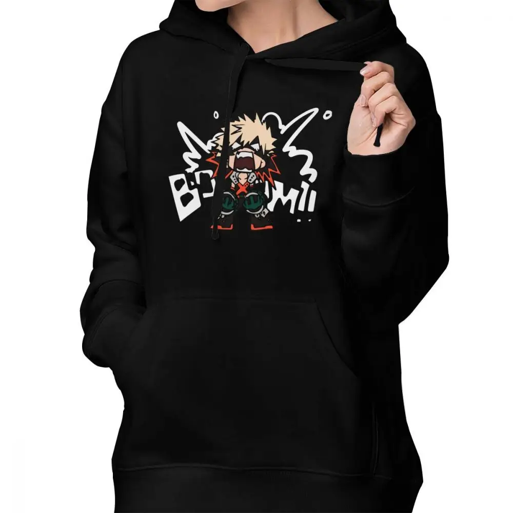 Otaku толстовка с капюшоном My Hero Academy Katsuki Bakugo-BOOOM, милые толстовки с длинным рукавом, Женская графическая уличная одежда, пуловер с капюшоном - Цвет: Черный