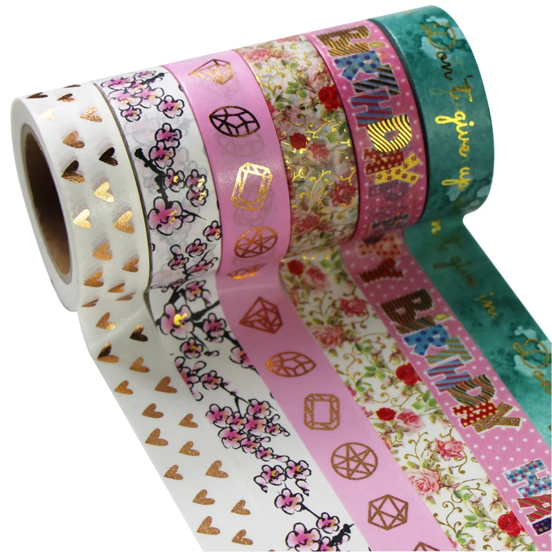 

6 Rolls Hot Stamping Gold Washi Tape Set Decoration Paper Masking Tapes Adhesive Tape DIY Scrapbook Sticker,15mm*10m