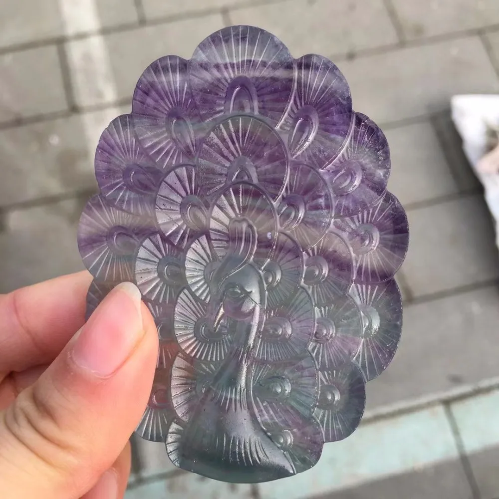 

Beautiful Natural Rainbow Fluorite Crystal Peacock Figurine Healing Reiki Sculpture for Home Decoration Crafts Gift