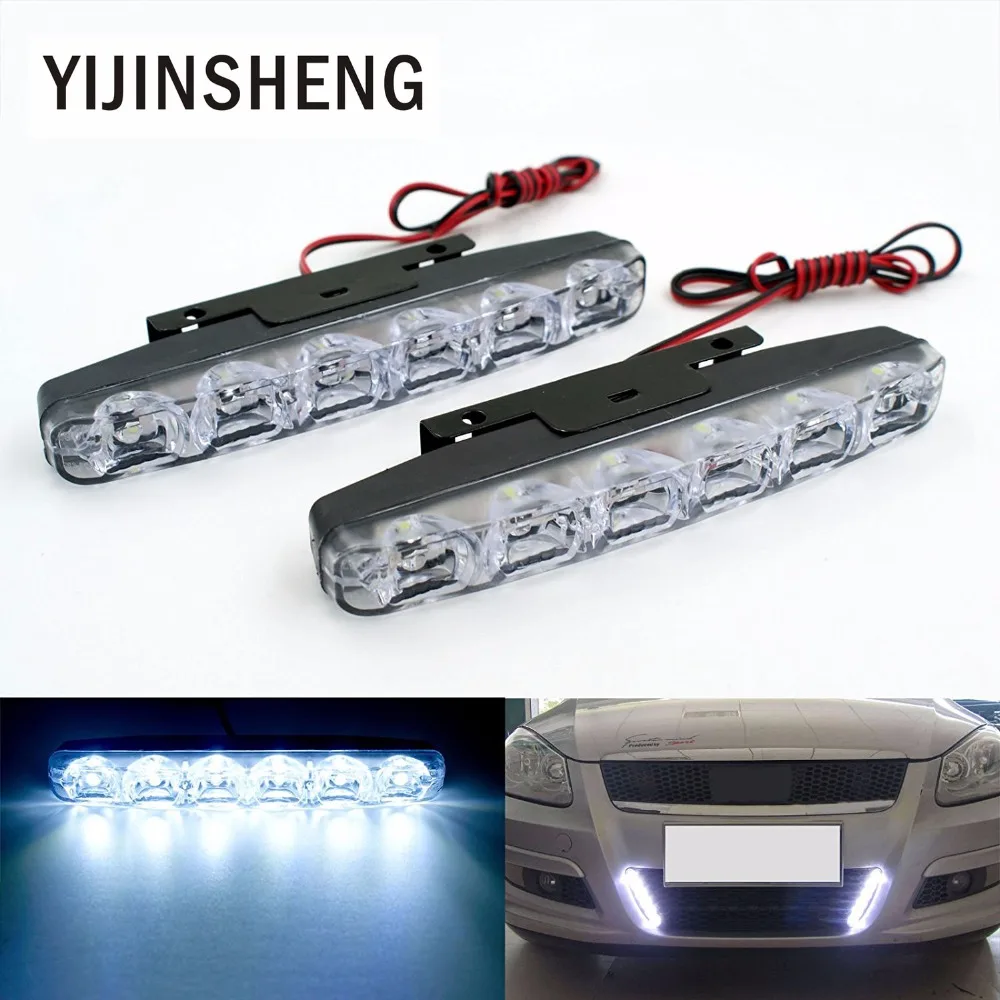 YIJINSHENG 2 шт. Универсальный подходит 6 LED Автомобильные дневные ходовые огни DRL DC 12V