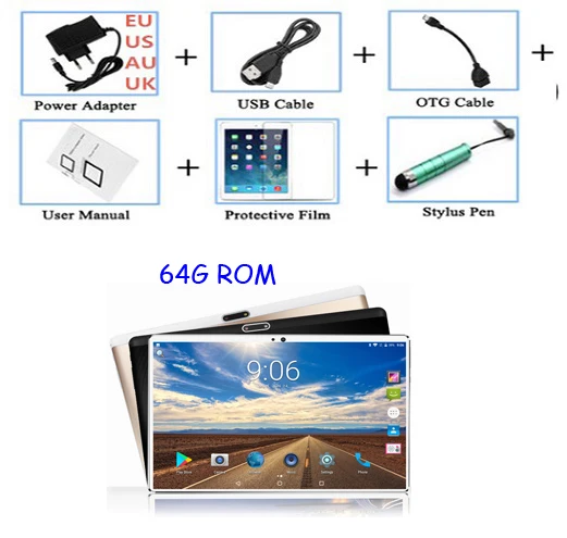 64GB ROM DHL 10-дюймовый Восьмиядерный 3g телефон, планшет на OC Android 8,0 4 Гб Оперативная память 64 Гб/128 ГБ Встроенная память Dual SIM Bluetooth gps 3g планшетный ПК - Комплект: 64GB ROM