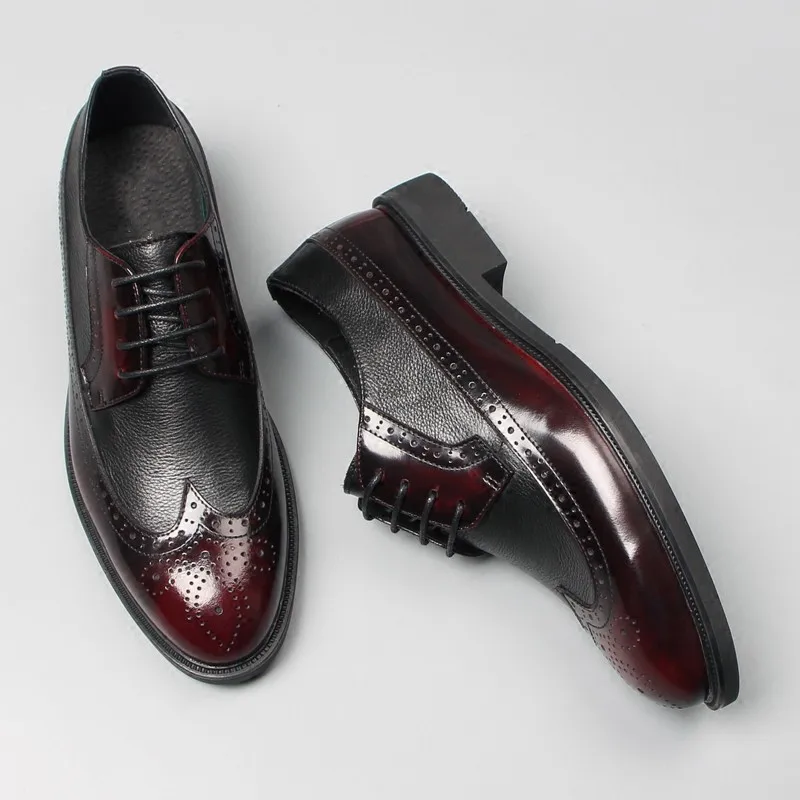 

Shoes men British Style Formal Business Shoes Genuine Leather Wine Red Black Wedding Dress Oxfords Leisure