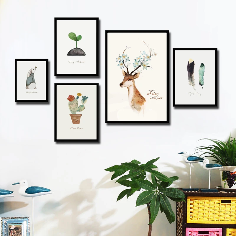 Плакат в скандинавском стиле с изображением оленя пера кролика HD холст принтом