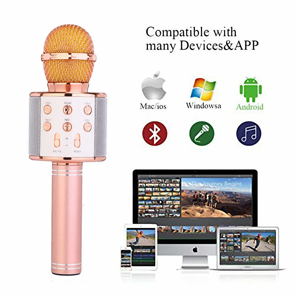 WS858 портативный микрофон беспроводной Bluetooth караоке ktv микрофон динамик музыкальный плеер пение рекордер профессиональный микрофон