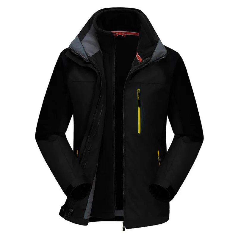 Mens Black 3 в 1 ветрозащитная водонепроницаемая одежда для альпинизма Зимний толстый теплый комплект из двух предметов мужские и женские пальто походные куртки - Цвет: Mens Black