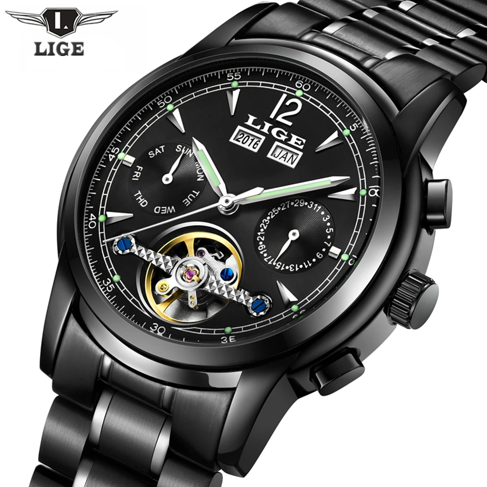 Relojes LIGE мужчина водонепроницаемый спорт часы мужские люксовый бренд отдых tourbillon