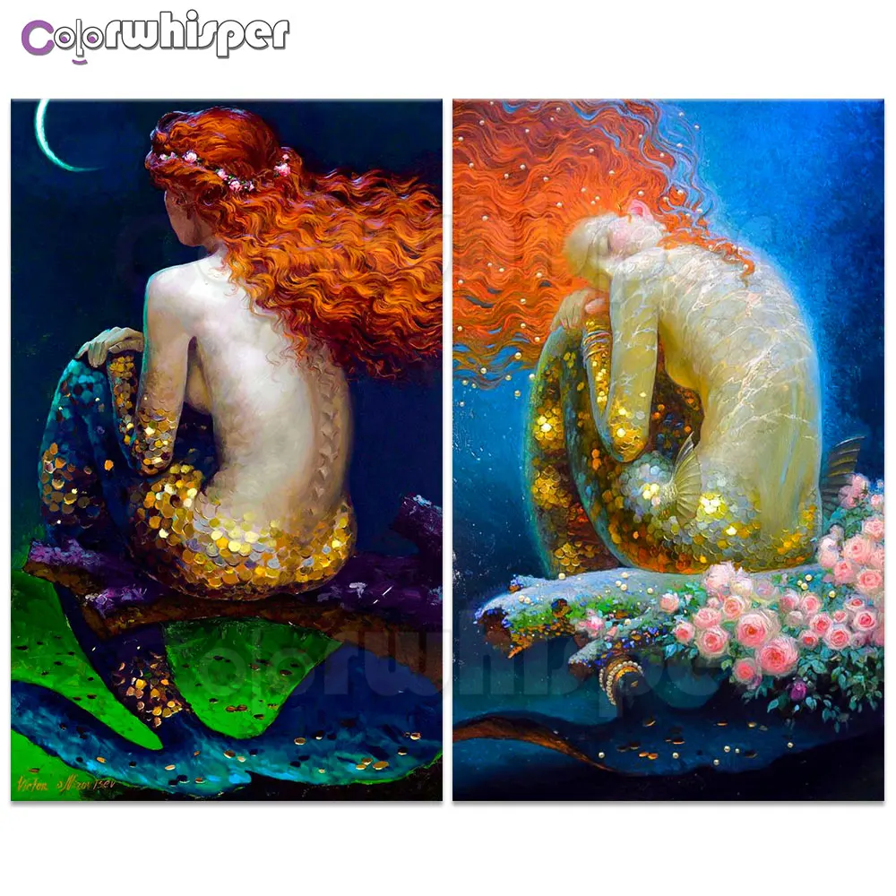 Алмазная картина полностью квадратная/круглая Русалка Принцесса цветы жемчуг