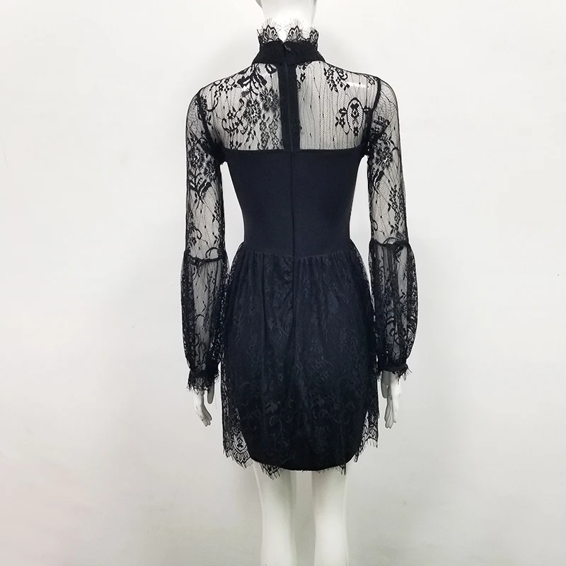 

Lace Dress Elegant Celebrity Fashion Night Club Party Dresses Mini Long Sleeve Black Bandage Dress Sexy Women