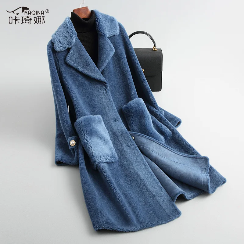 blue Женское пальто с натуральным мехом, шерсть, пальто, зимняя куртка, женская одежда,, Корейская овчина, мех, замша, подкладка, куртки MY3225 - Цвет: blue