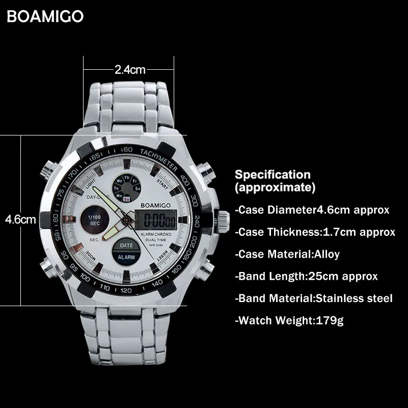 Часы мужские роскошный бренд BOAMIGO военные спортивные часы двойное время