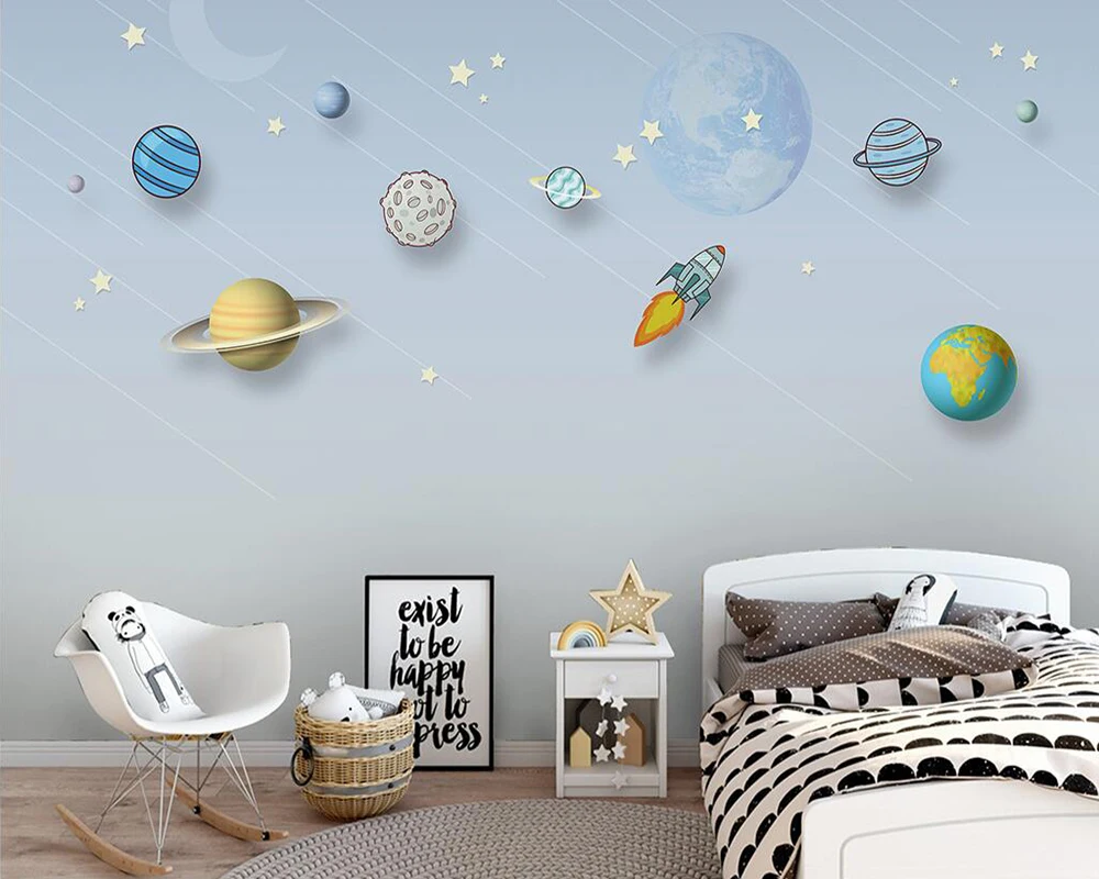 Декоративные обои мультфильм космический корабль детская комната фоновая стена