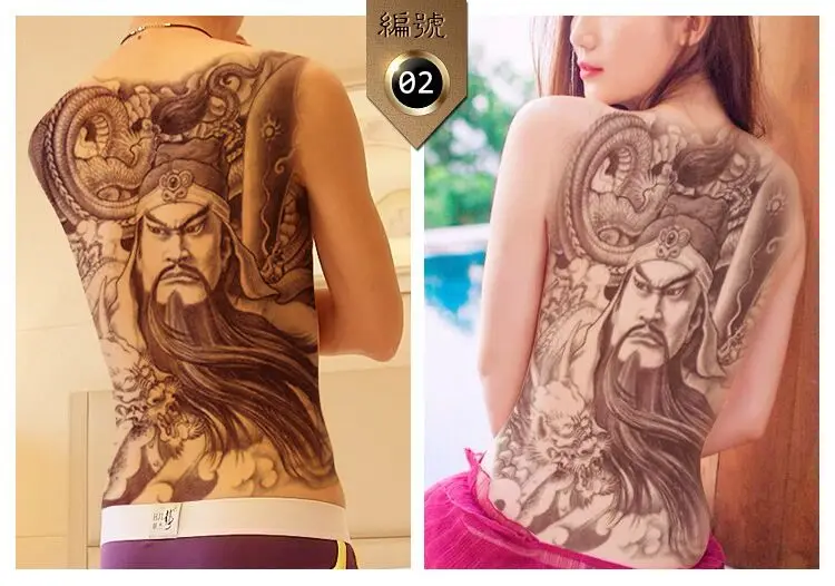 Новинка, 48*35 см, Большие Татуировки гейши, для мужчин и женщин, водонепроницаемые, большие временные татуировки, наклейки, полная спина, боди-арт, поддельные татуировки, дракон, череп - Цвет: X2