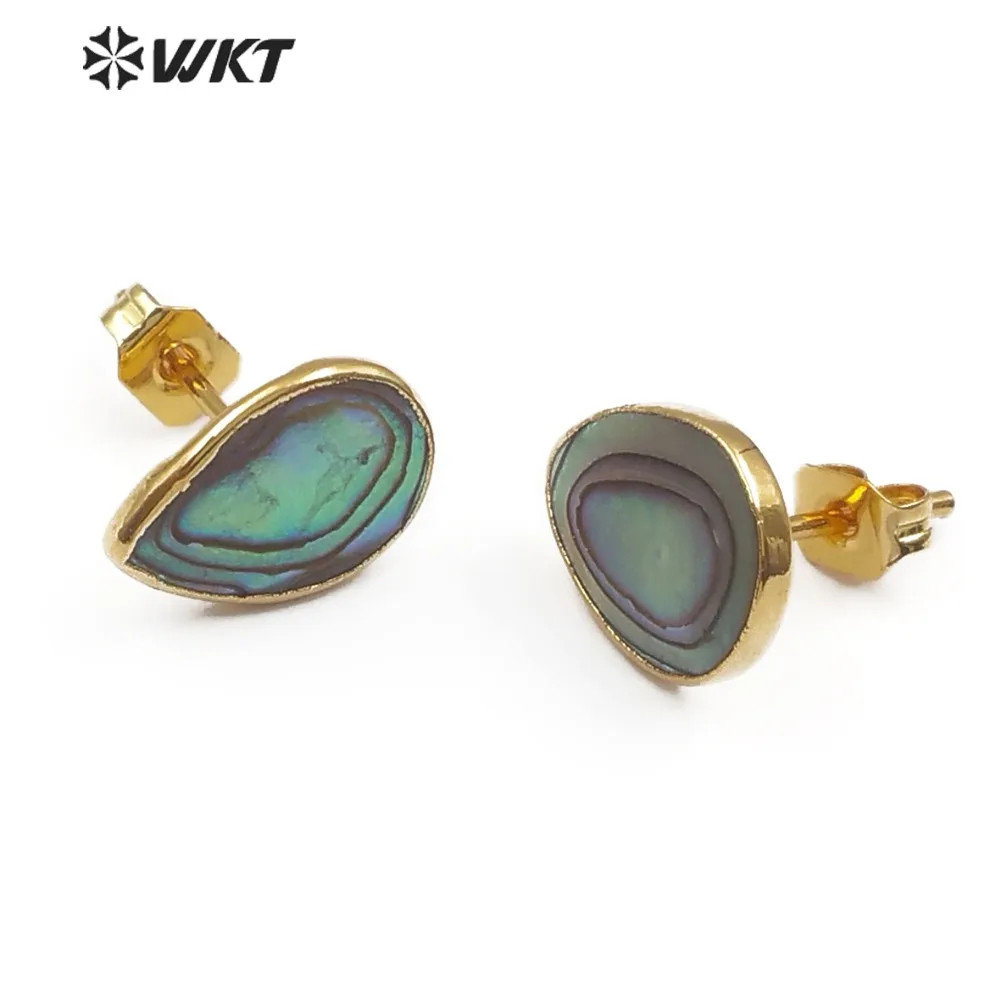 

WT-E486 Tear Drop Shape Abalone Shell Earring Natural Sea Shell Jewelry Women Elegant Stud Earring Gold Framed Shell Earring