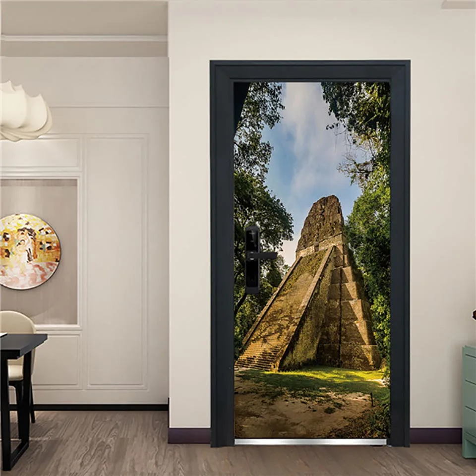 Наклейка на дверь с 3d рисунком кокосового дерева декоративные водонепроницаемые