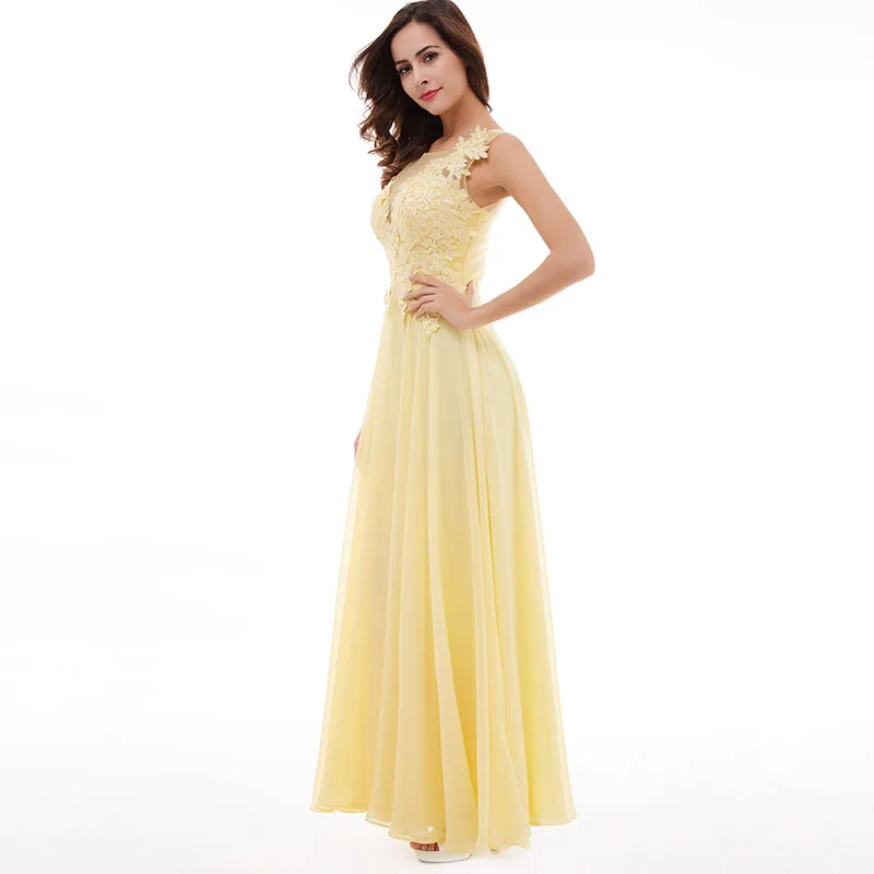 Длинное платье для подружки невесты Tanpell черное без рукавов с аппликацией в пол