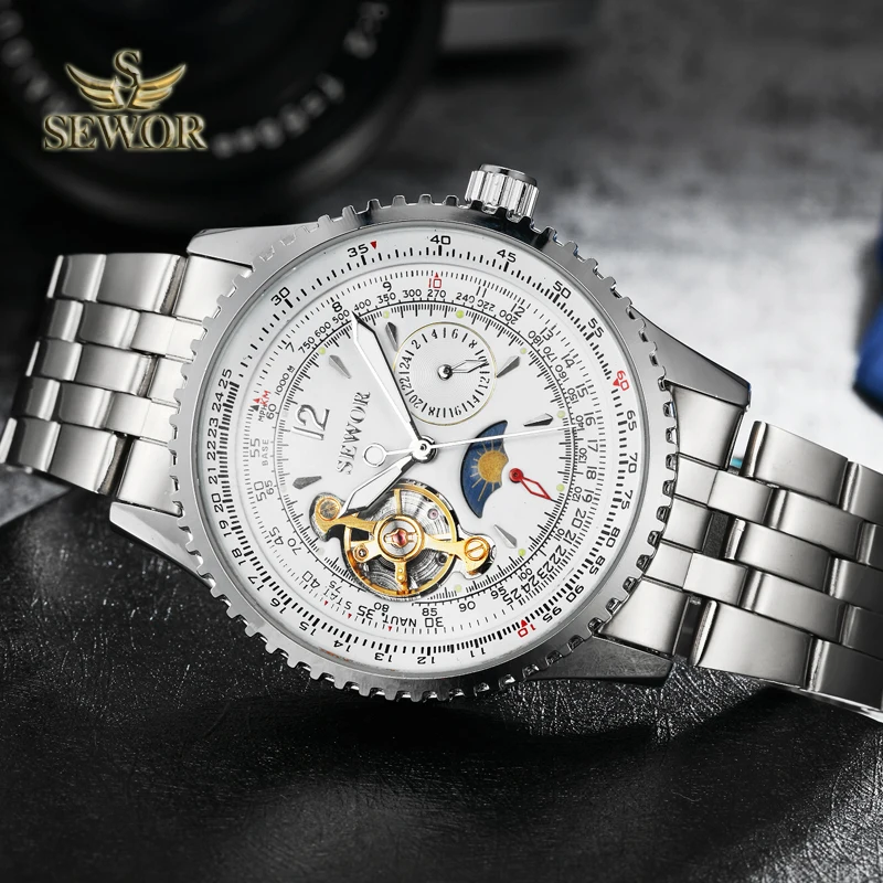 SEWOR мужские новые модные многофункциональные полностью стальные военные часы