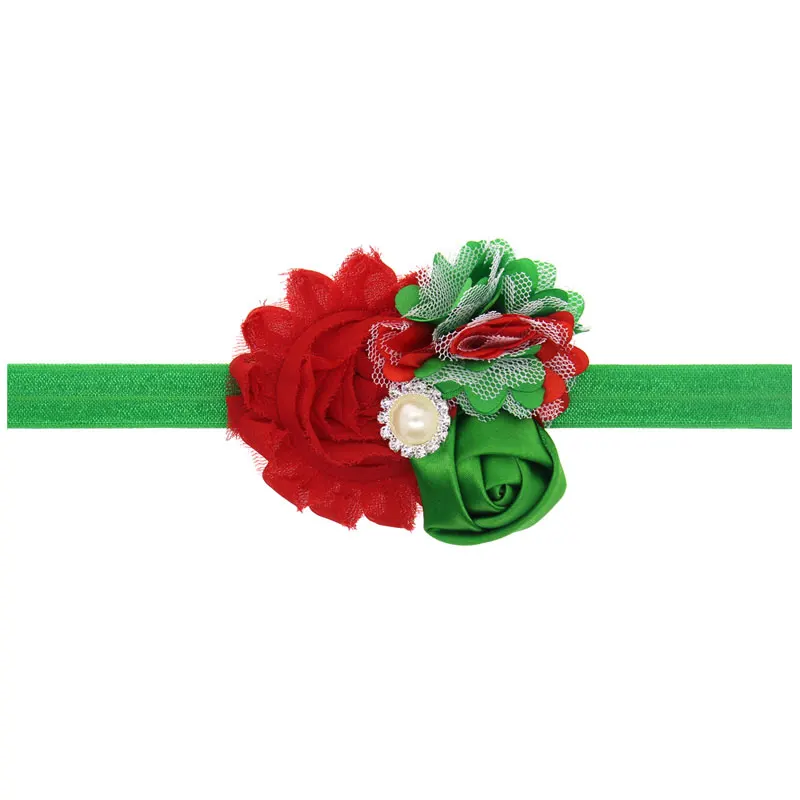 Girl's Christmas Rhinestone Headband Baby Shabby Flowers Headbands Children Kids Hair Accessories Gift HB463 | Детская одежда и