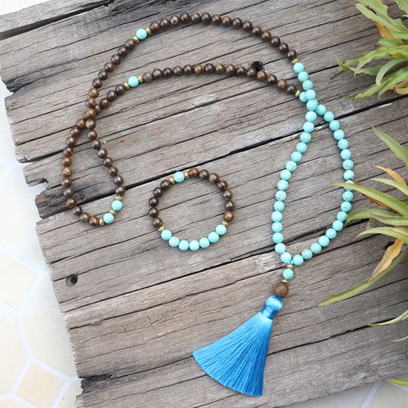 Бусины из натурального камня 8 мм синяя бирюза бронзит Будда наборы джапамала