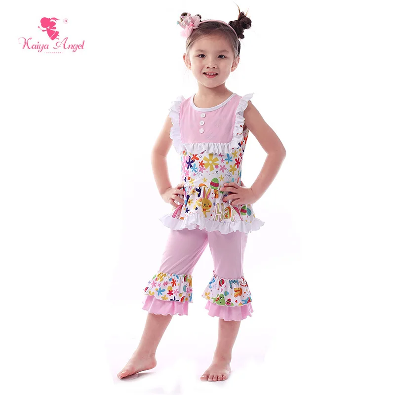 

Kaiya Angel 2018 Easter Rabbit Colorful Eggs Windmill Sleeveless Blouse Girl Tracksuits Costume toddler Kids Summer Clothing Set