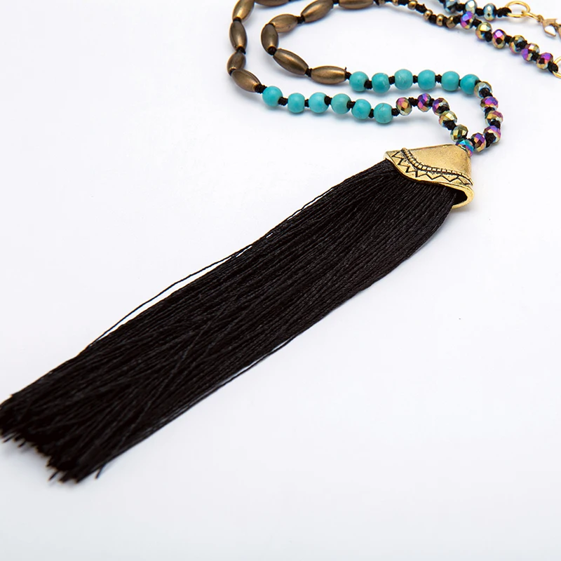 LAN CUI Модное новое длинное ожерелье с кисточками стеклянные бусины из хрусталя