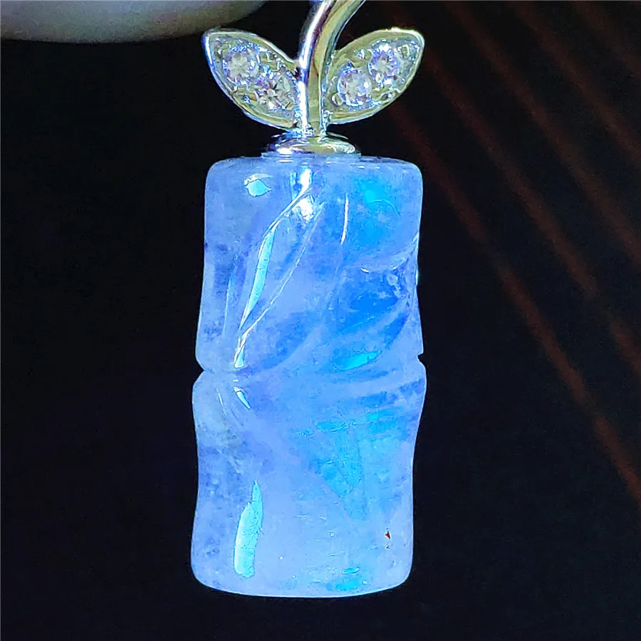 Подлинный синий свет натуральный лунный камень кулон соединитель в виде бамбука