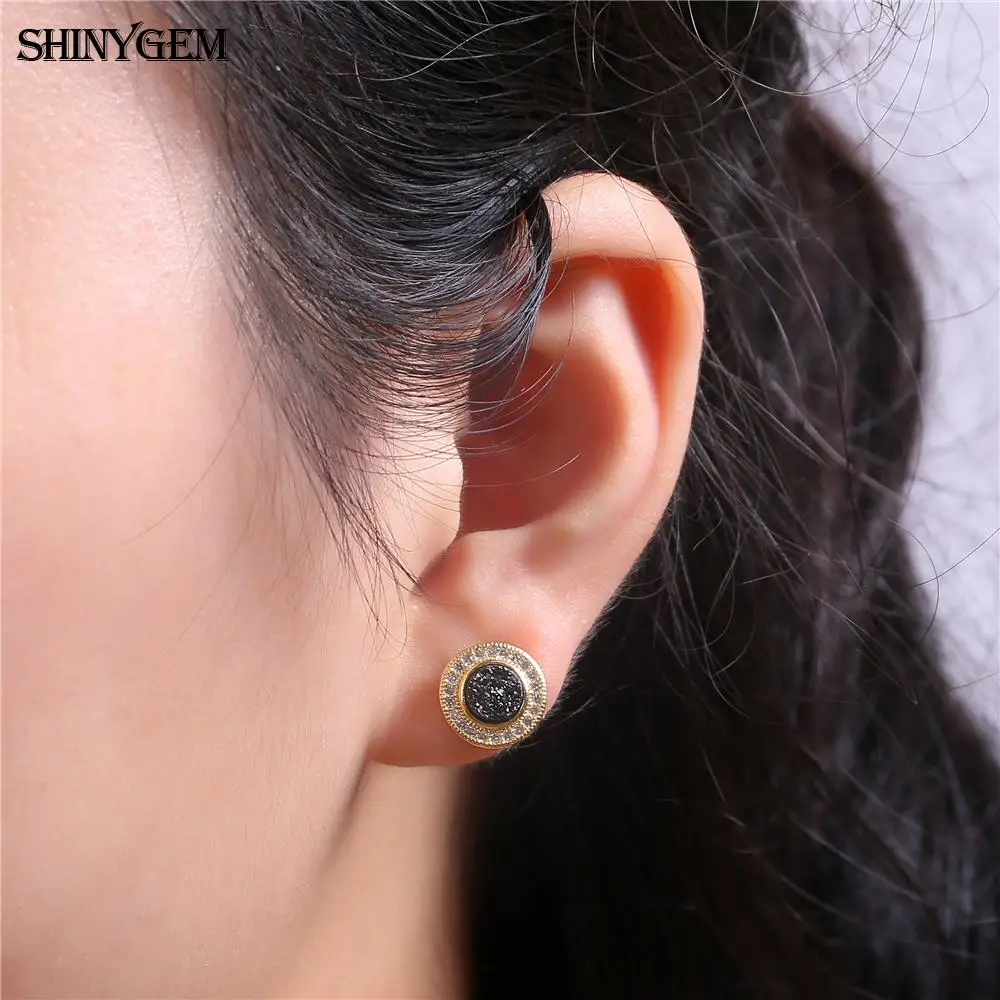 ShinyGem модные серьги с кристаллами подсолнуха натуральным камнем гвоздики золотым