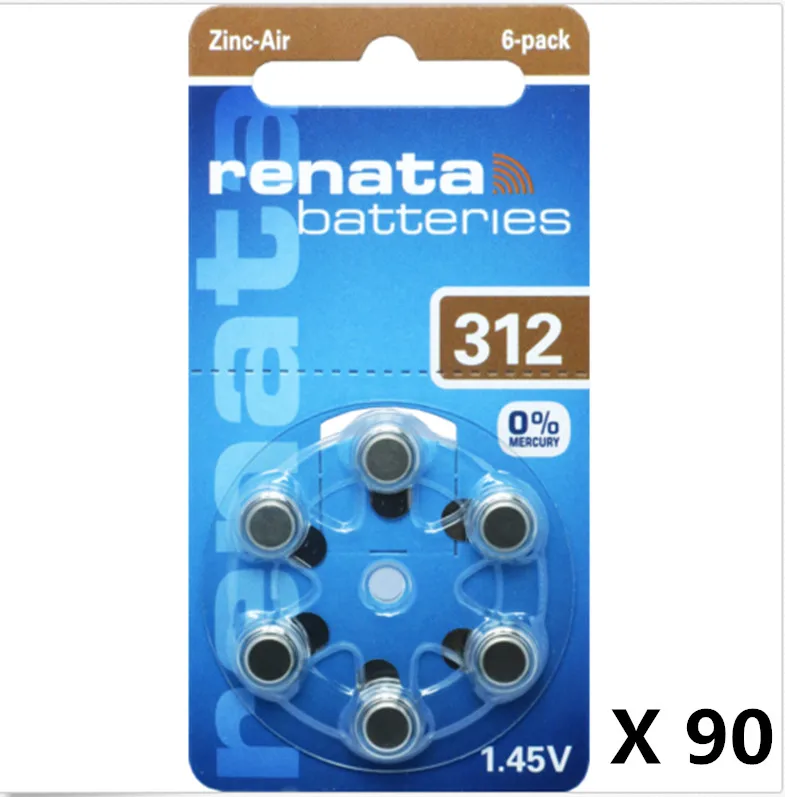 90 упаковок (15 шт.) Renata цинковые воздушные батареи размер 312 P312 PR41 для слухового