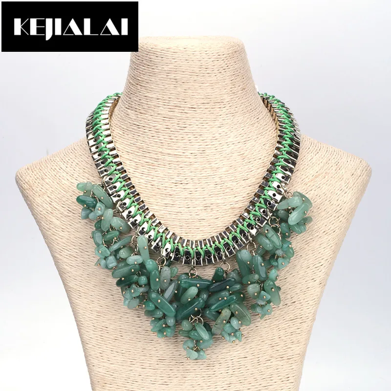 

KEJIALAI Fashion Torques Choker Necklace Natural Stones Pendants Green Color for Girls Women Fashion Jewelry Accessories Gift