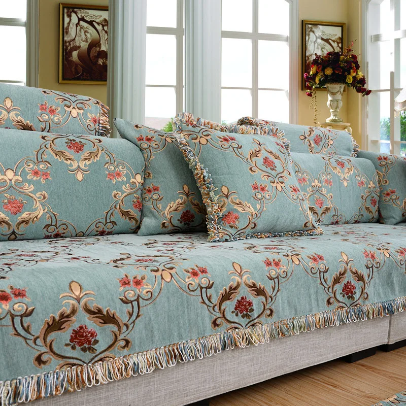 Индивидуальные европейские пасторальные синие диванные полотенца подушки